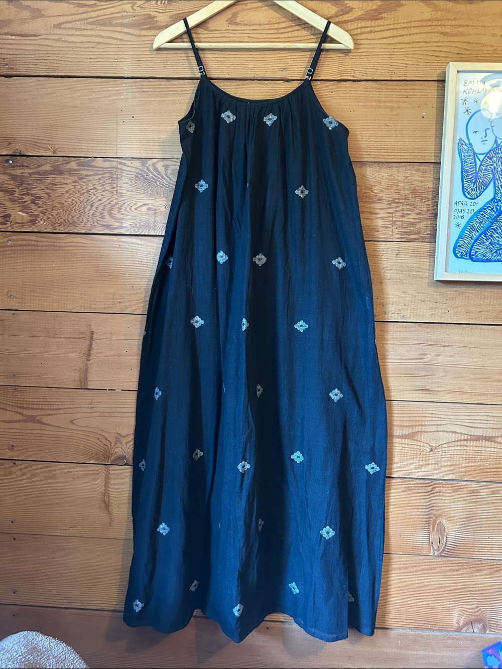 Cargo Black Maxi Dress with white and copper Embroidered Motifs